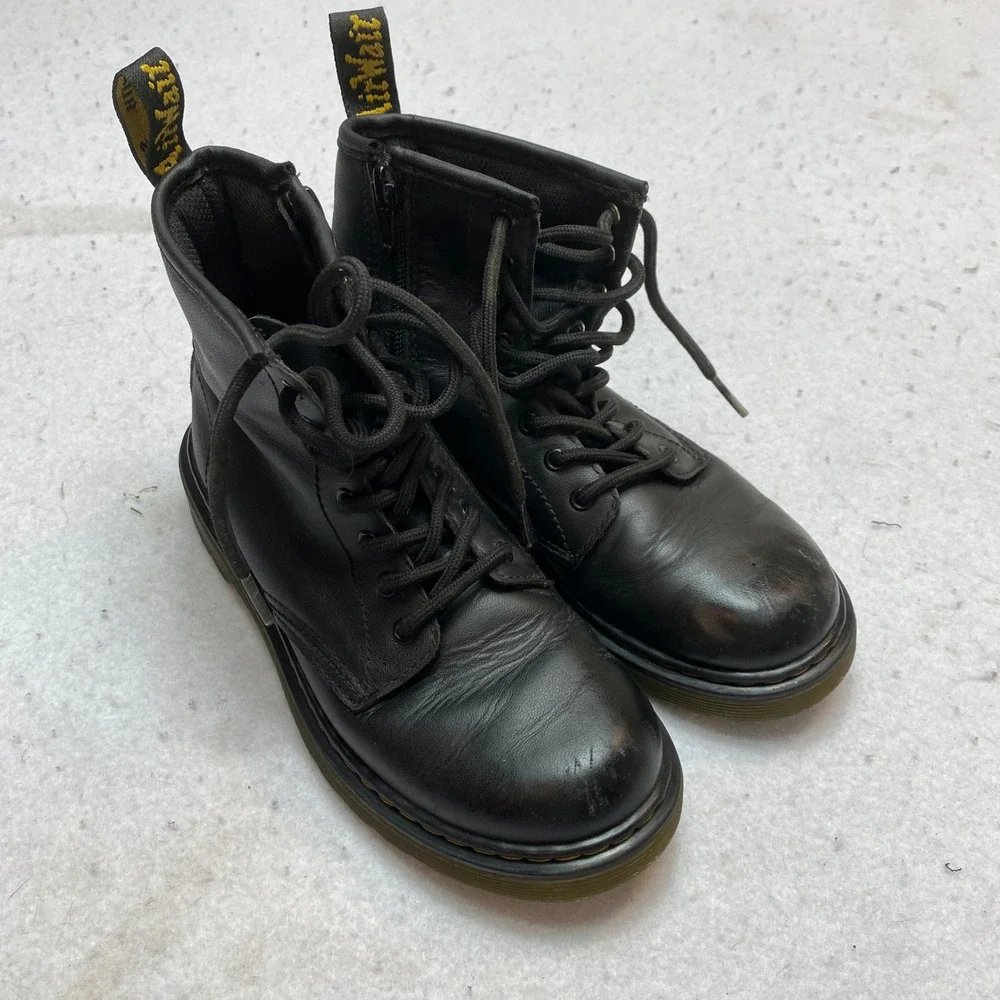 Dr. Martens Boots Kids 3 Black 1460 J Side Zip Leather Combat Boots